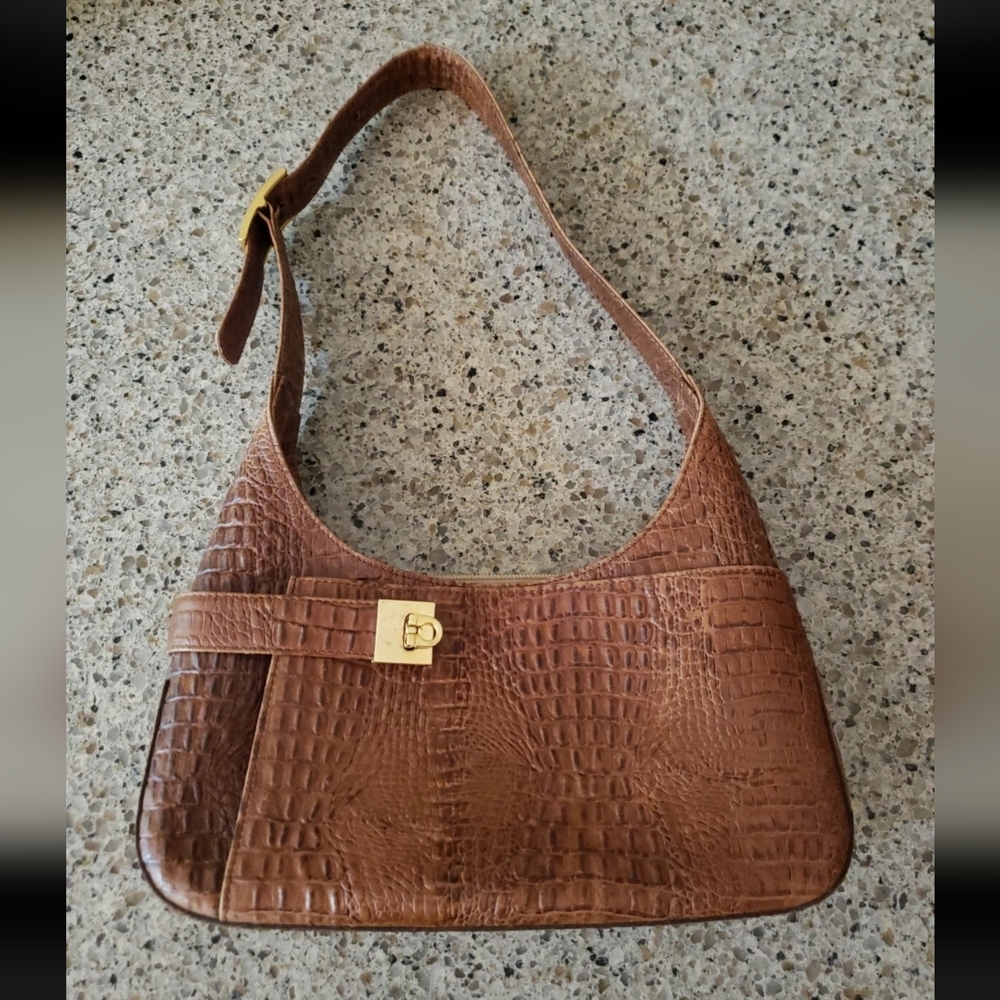 Dark Tan Alligator(?) Skin Ladies Handbag